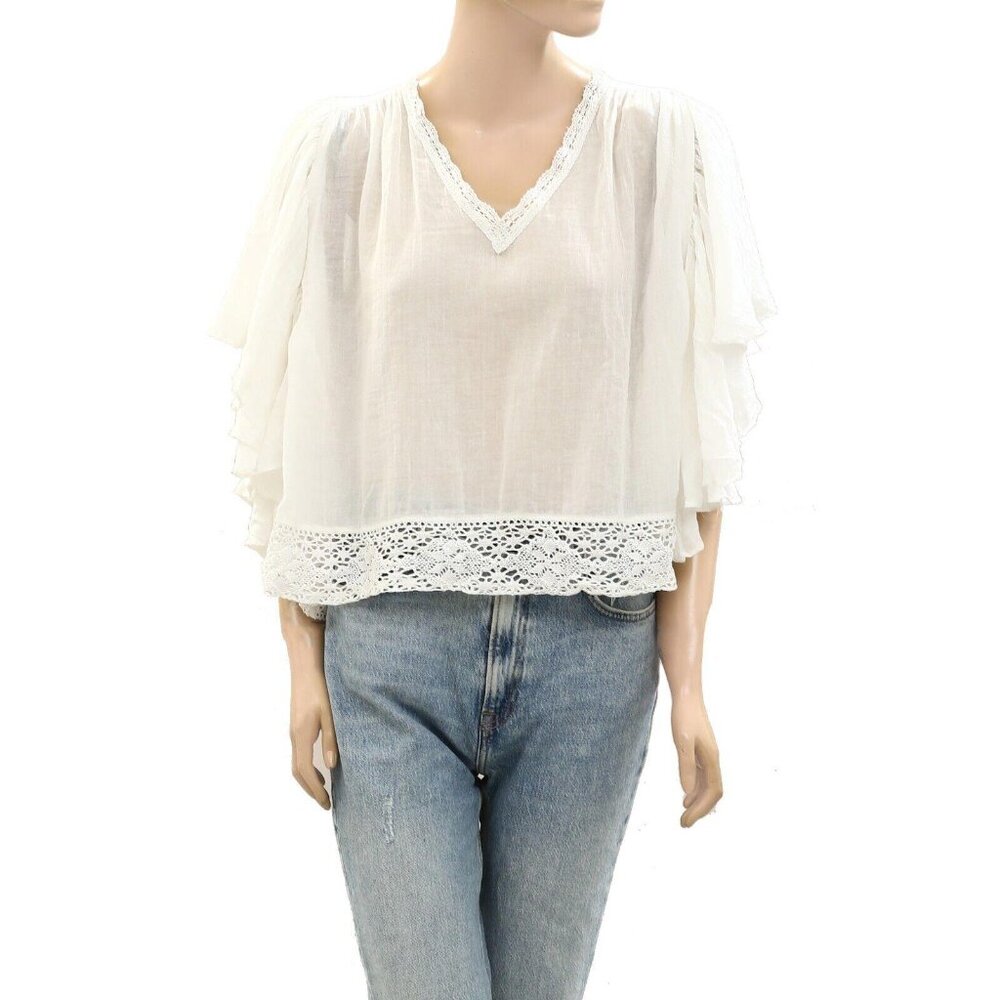 Denim & Supply Ralph Lauren Crochet Lace Blouse Top Solid Cotton Sheer M 272657